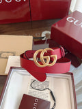 Red Leather Belt with Gold GG Buckle