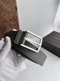 Premium Olive Green Leather Belt with Woven Buckle Detail