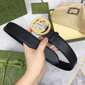 Premium black leather belt with gold GG buckle