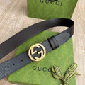 Gucci Premium Leather Belt with Gold GG Buckle