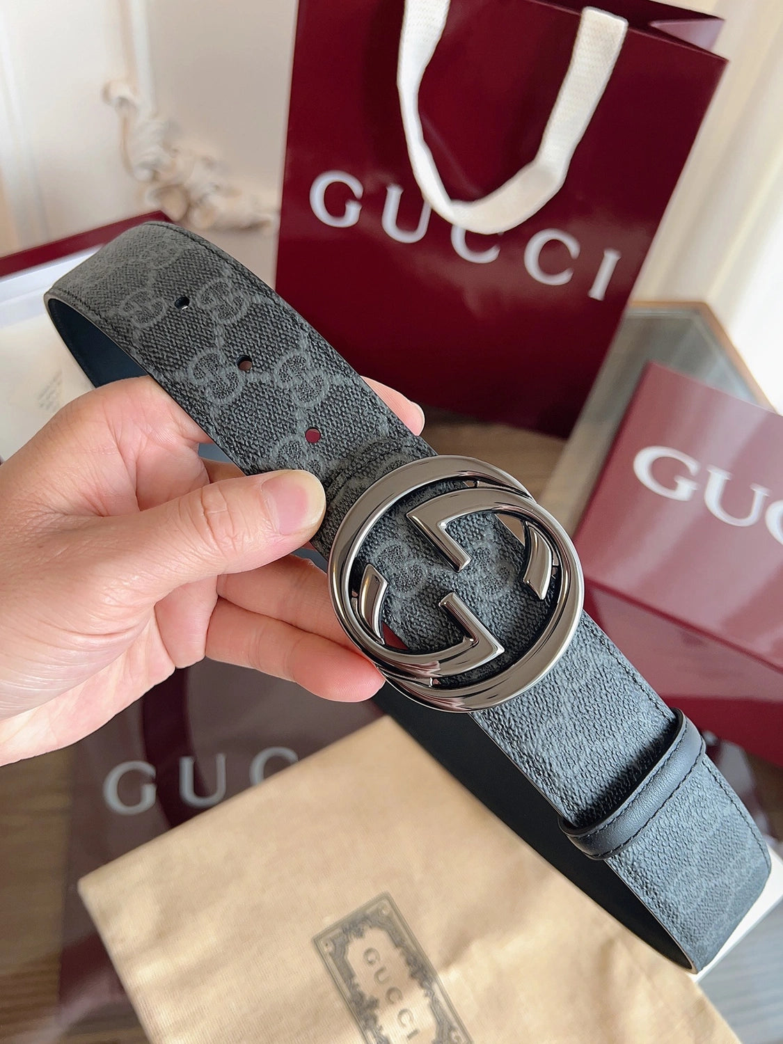 Gucci Premium Leather Belt with GG Buckle