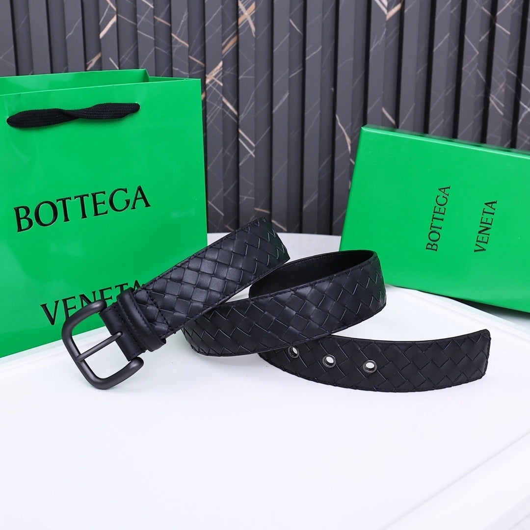 Premium Black Woven Leather Belt