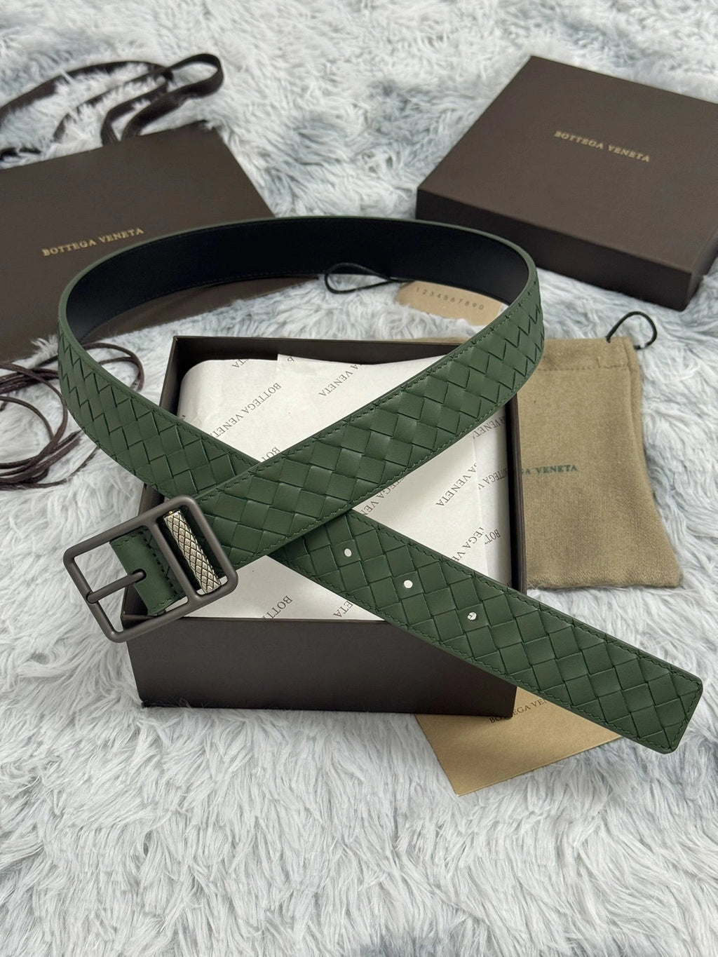 Bottega Veneta Olive Green Woven Leather Belt