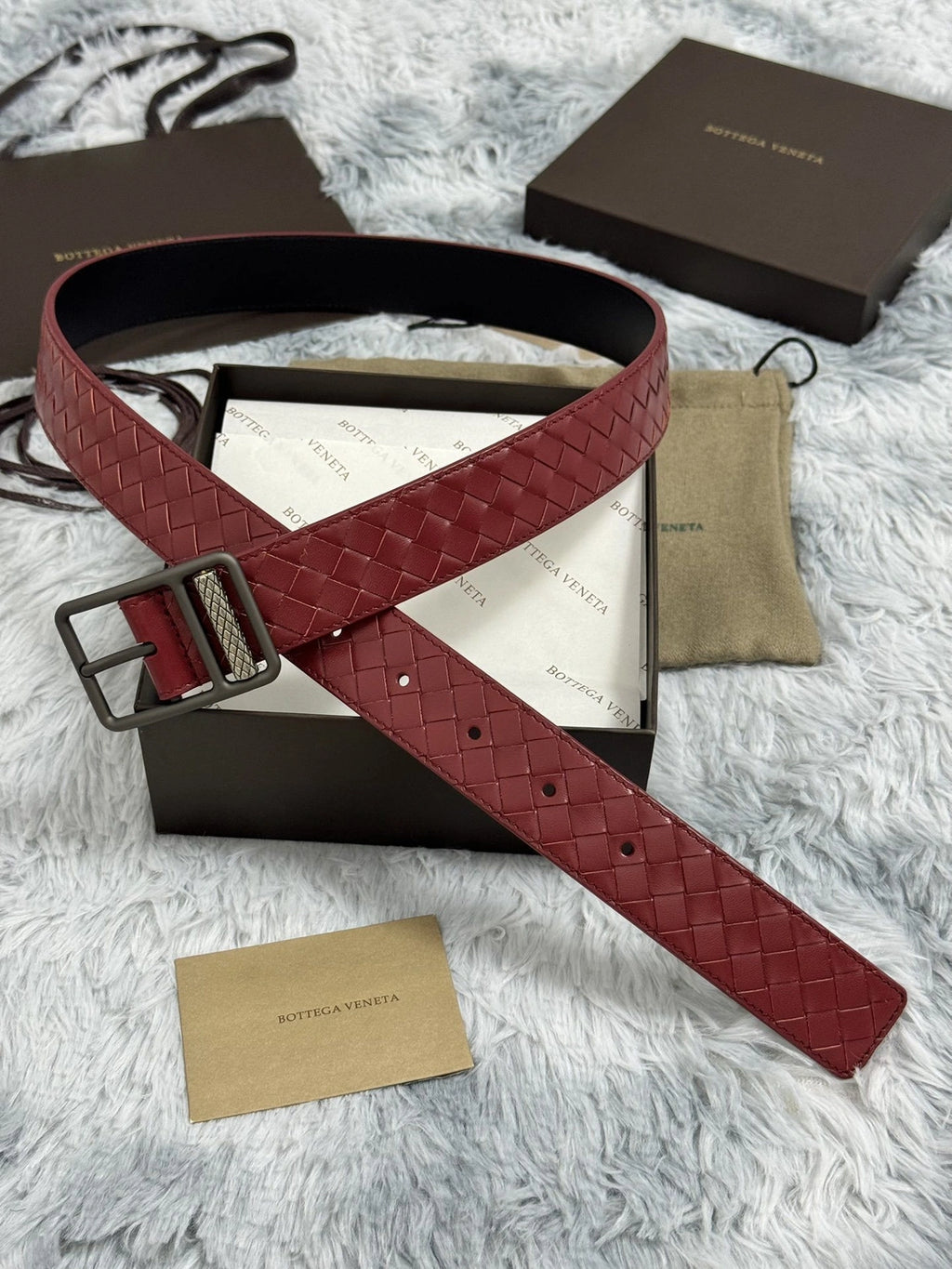 Premium burgundy woven leather belt