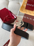 Gucci Premium Leather Belt with GG Logo Buckle