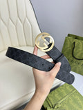 Gucci Inspired Premium Leather Belt with Gold Interlocking G Buckle