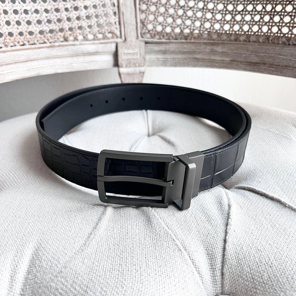Premium Black Croc Embossed Reversible Leather Belt