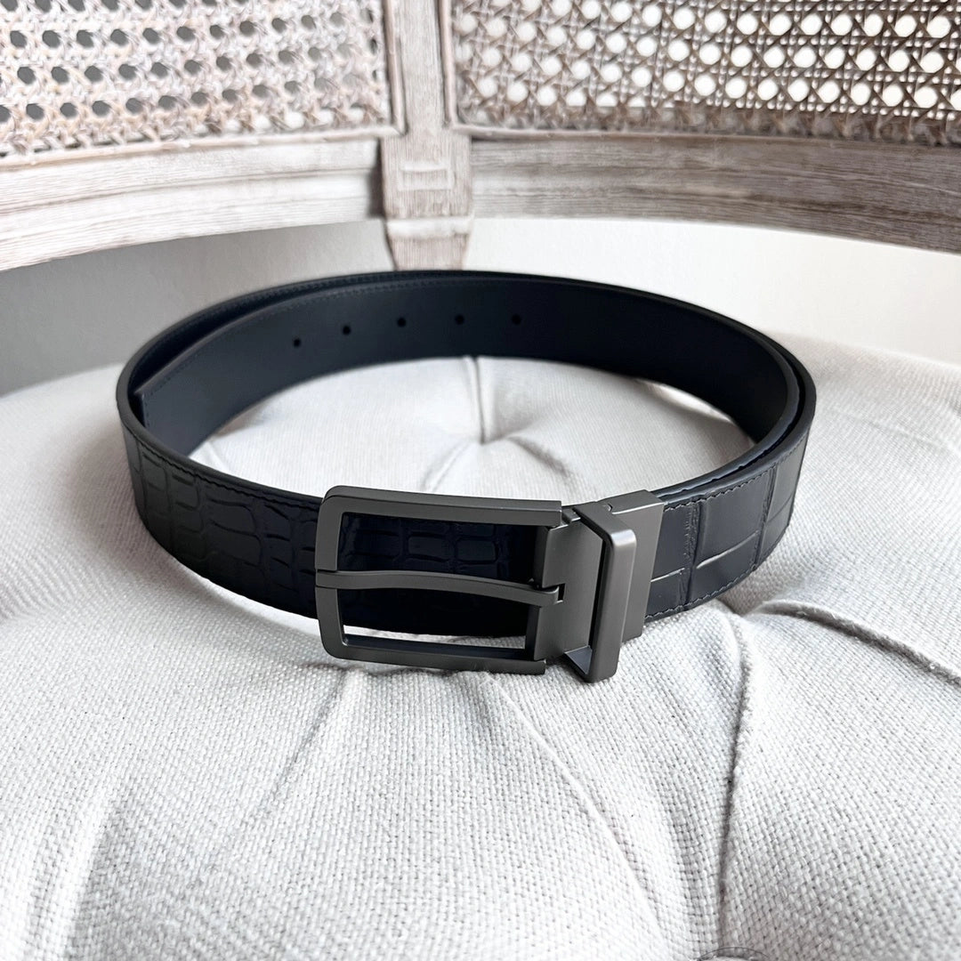 Premium Black Croc Embossed Reversible Leather Belt