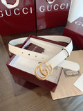 Gucci White Leather Belt with Gold GG Buckle