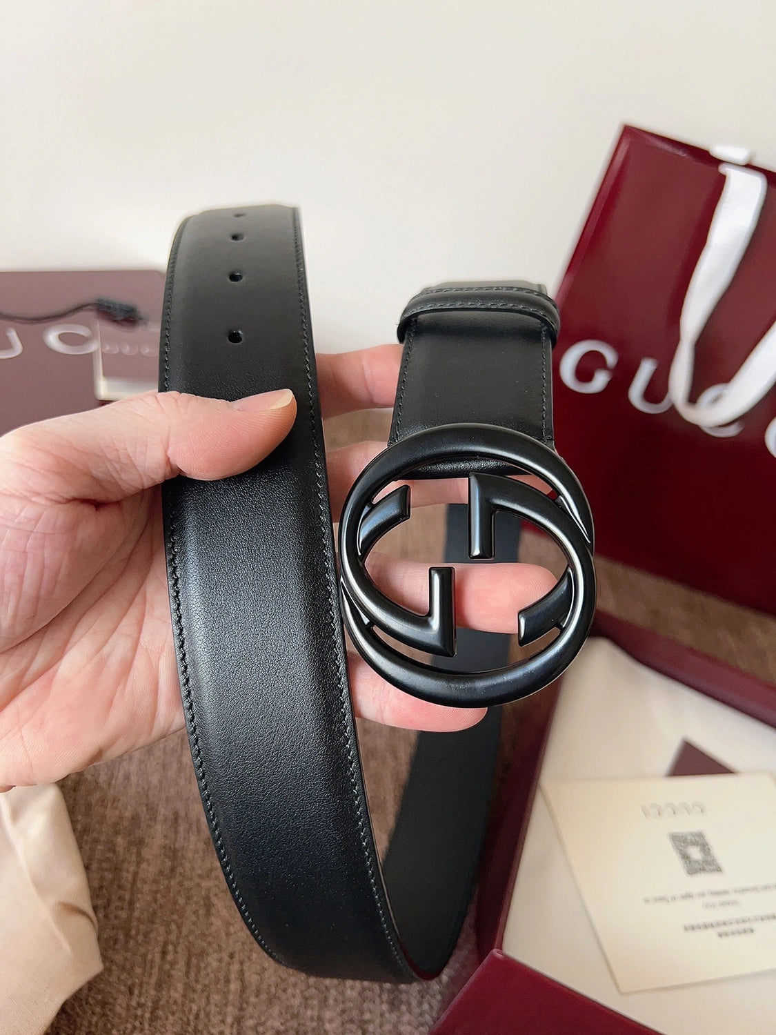 Gucci Black Leather Belt with Iconic GG Buckle