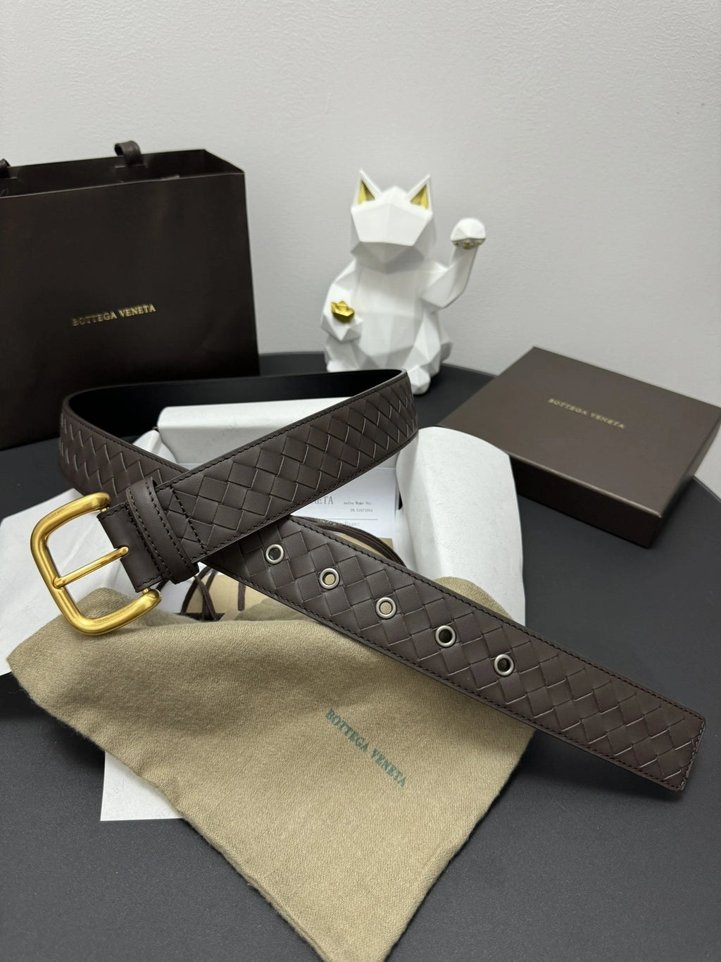 Bottega Veneta Premium Woven Leather Belt in Black