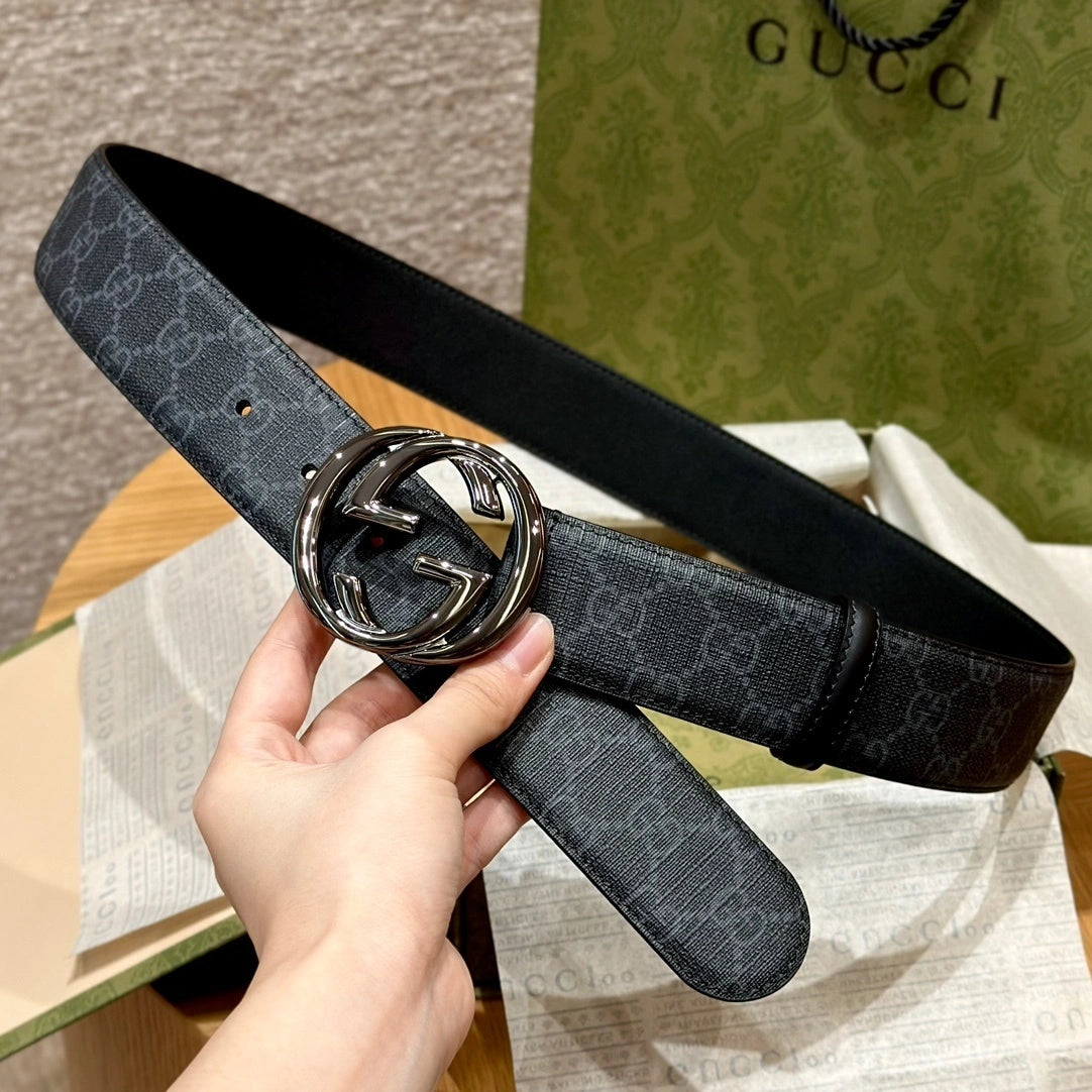 Gucci Interlocking G Black Leather Belt - Hình 2