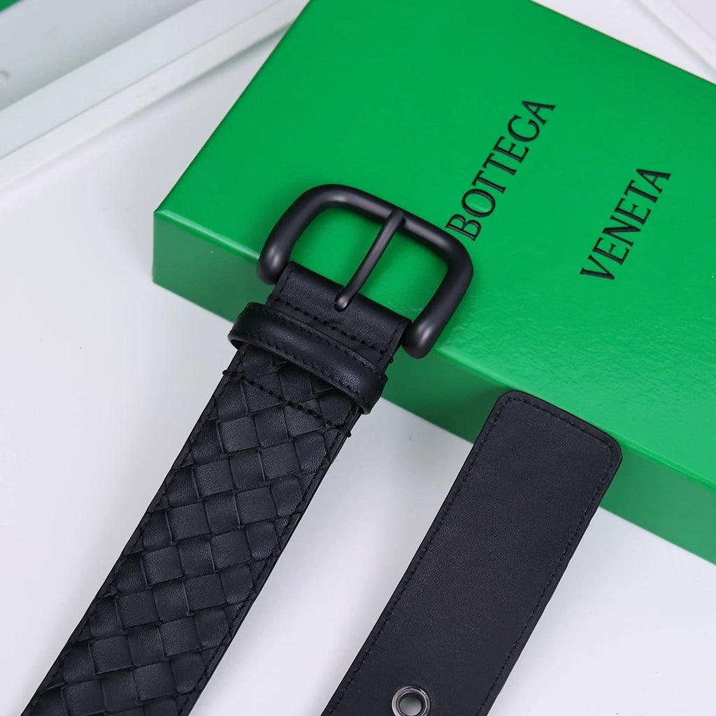 Premium Black Woven Leather Belt - Hình 2