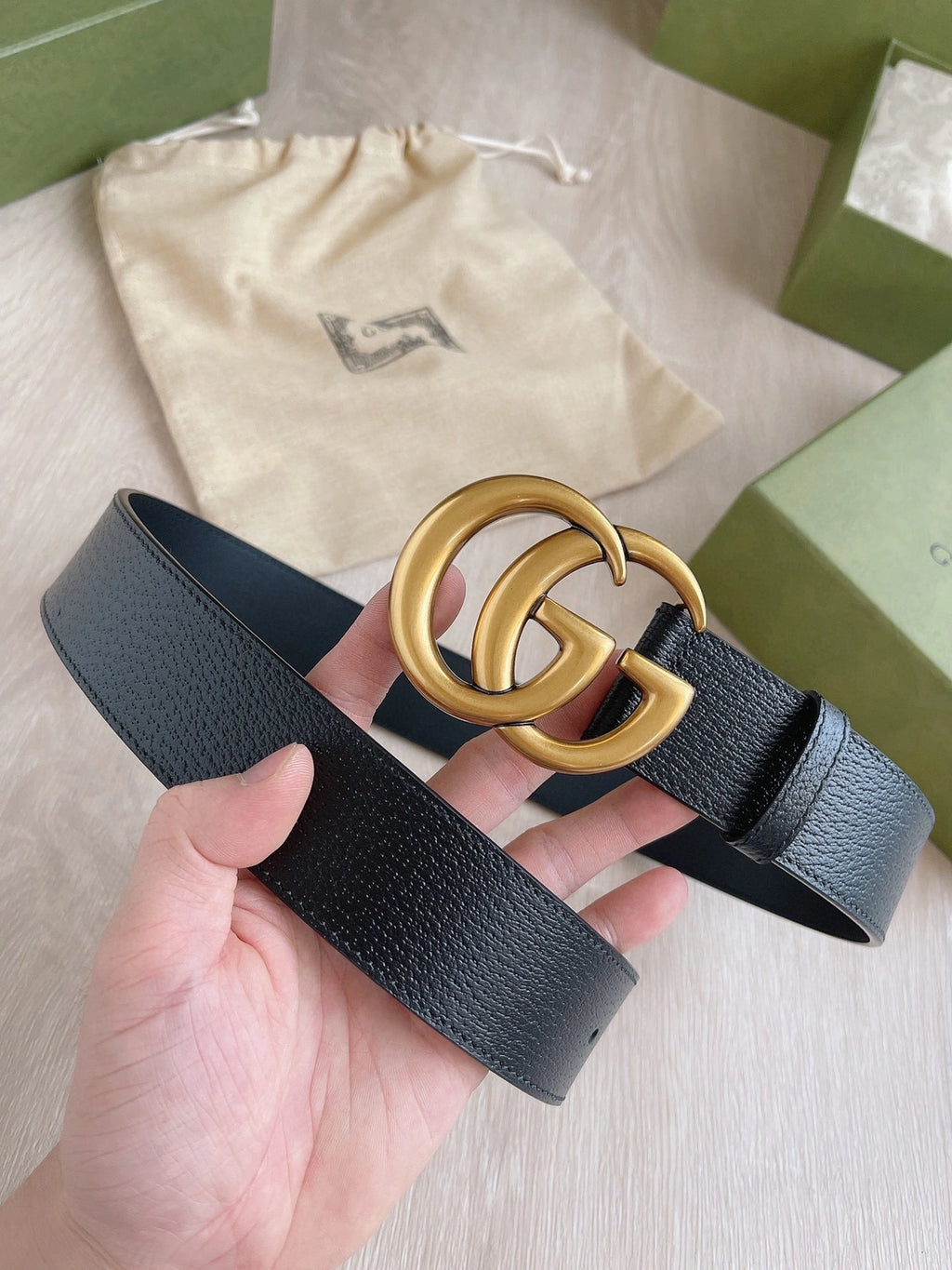 Gucci Leather Belt with Double G Buckle - Hình 2
