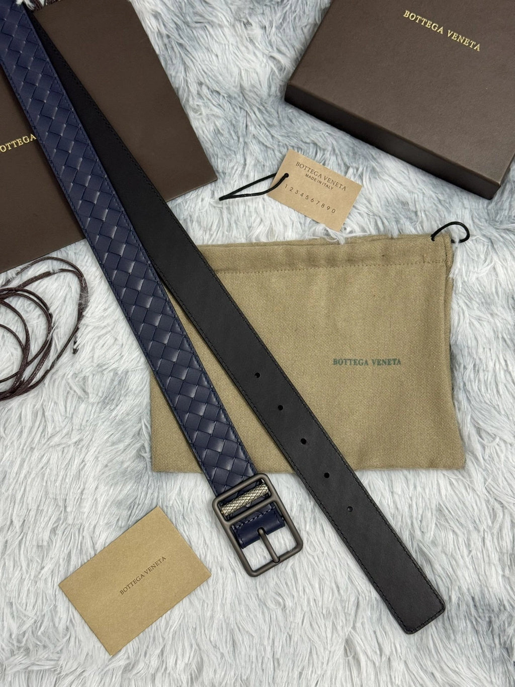 Bottega Veneta Navy Blue Woven Leather Belt - Hình 2