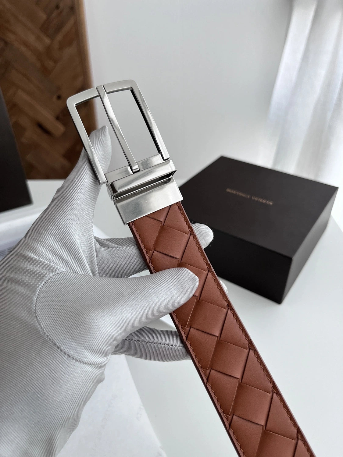 Premium Braided Leather Belt with Silver Buckle - Hình 2