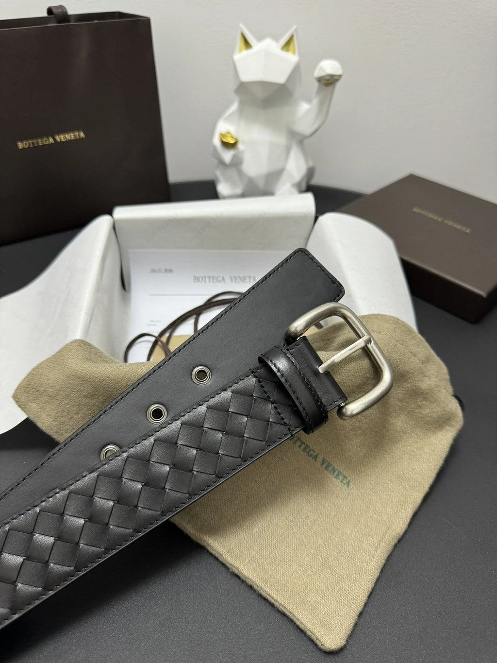 Bottega Veneta Black Woven Leather Belt - Hình 2
