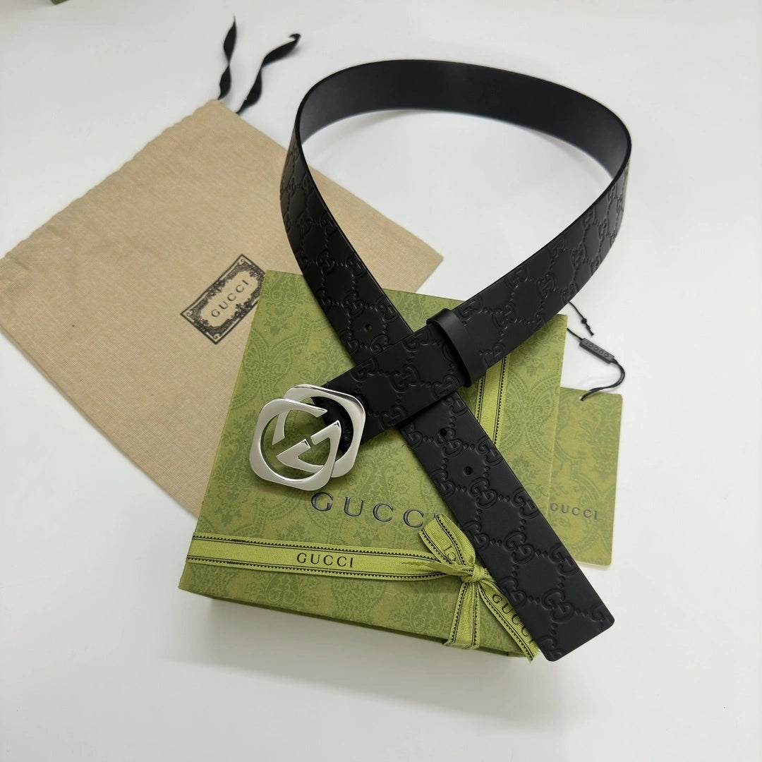 Gucci Premium Black Leather Belt with GG Buckle - Hình 2