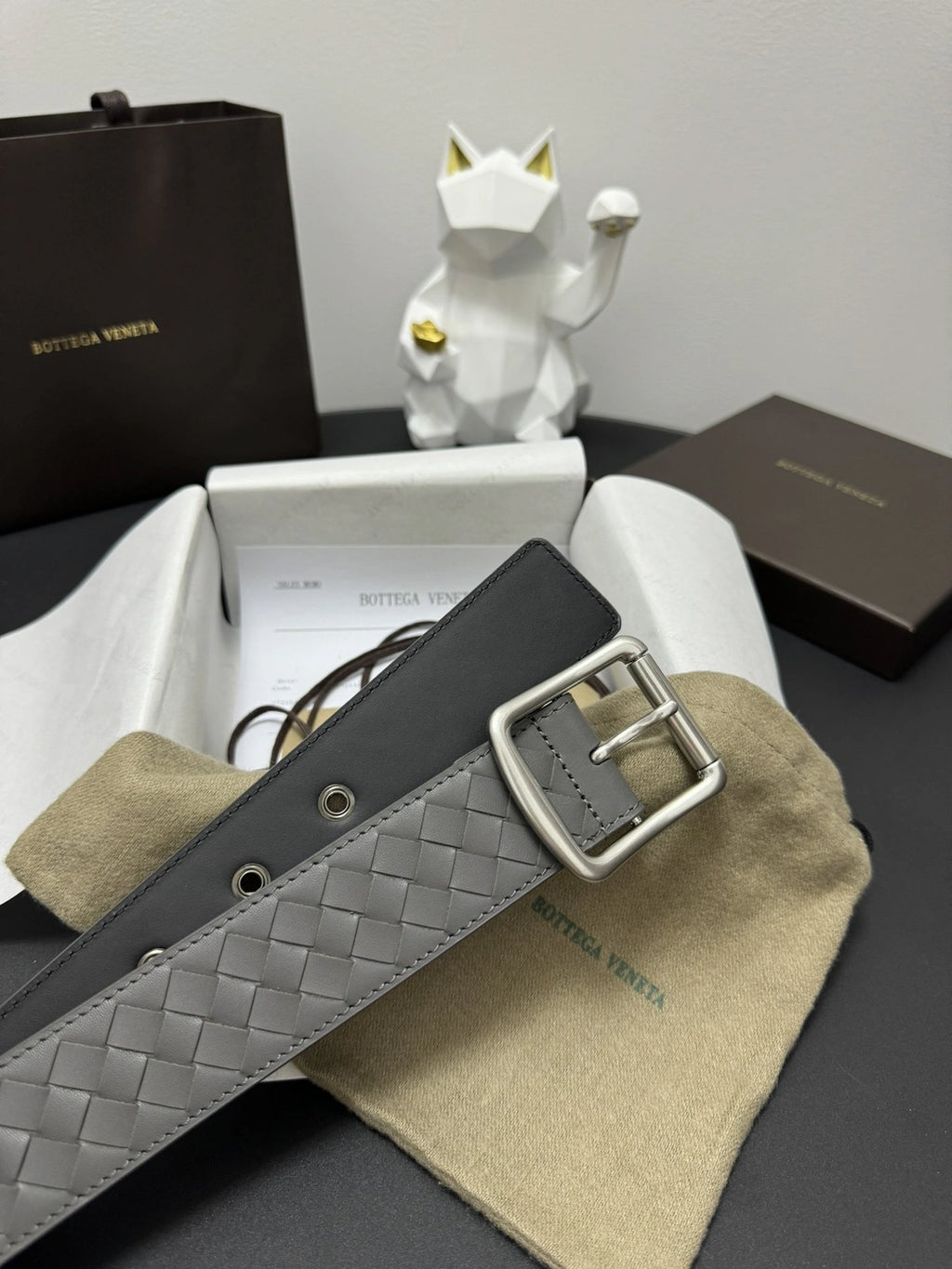 Bottega Veneta Gray Braided Leather Belt - Hình 2