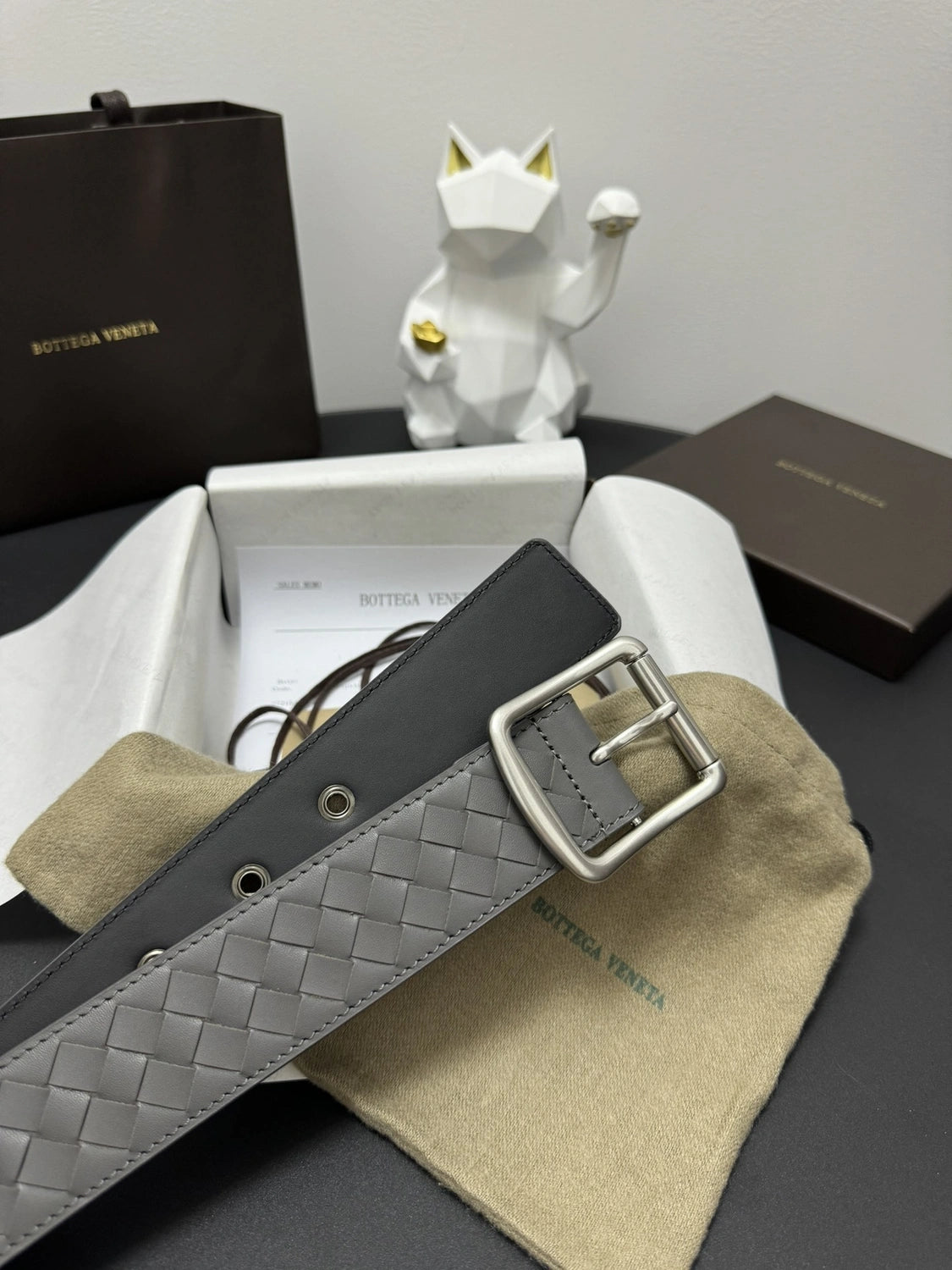 Bottega Veneta Gray Braided Leather Belt - Hình 2