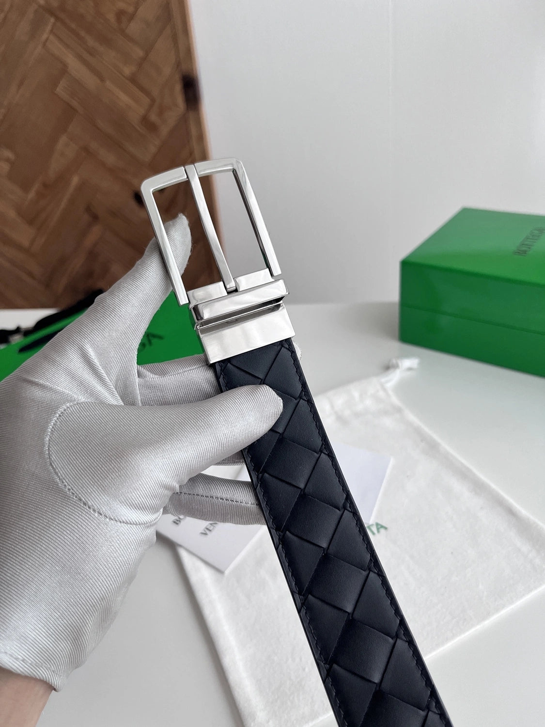 Premium Woven Leather Belt with Silver Buckle - Hình 2
