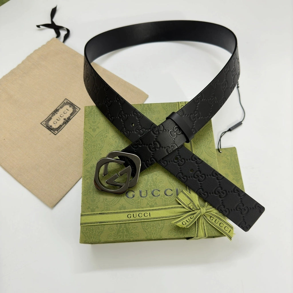 Premium Black Leather Belt with Designer Buckle - Hình 2