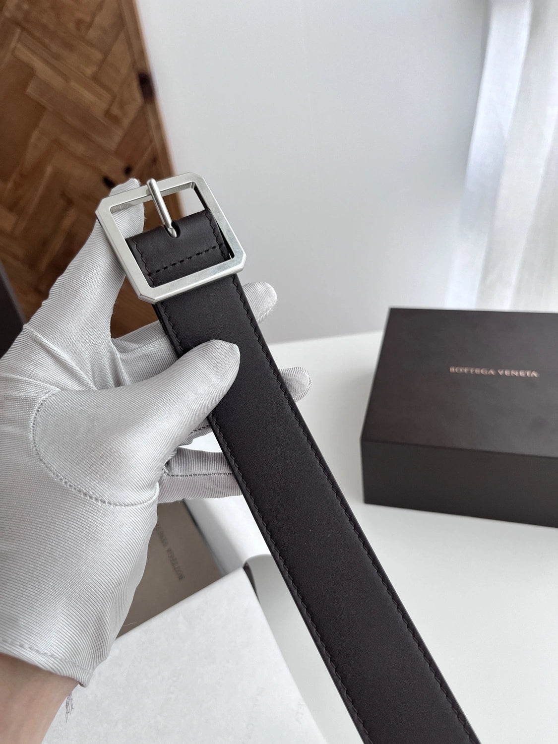 Premium Leather Belt with Silver Buckle - Hình 2