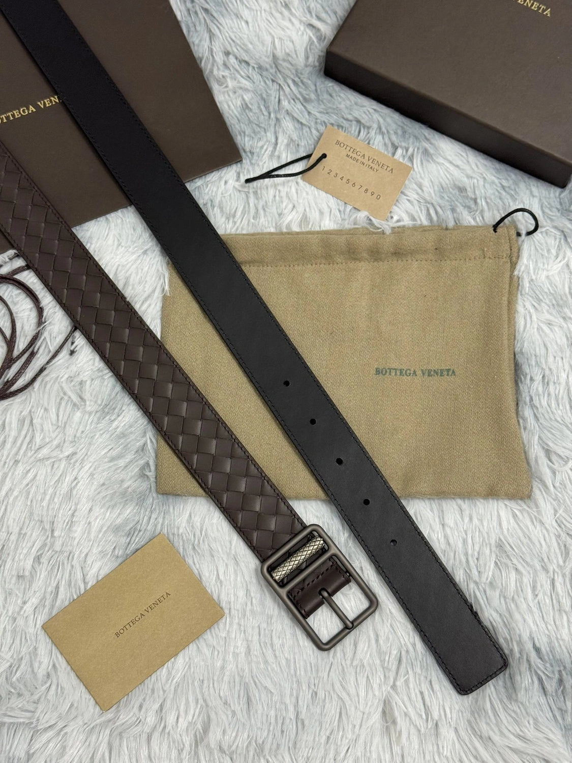 Bottega Veneta Premium Leather Woven Belt in Brown - Hình 2