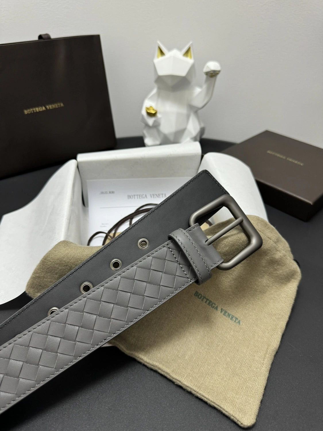 Bottega Veneta Premium Quality Gray Leather Belt - Hình 2
