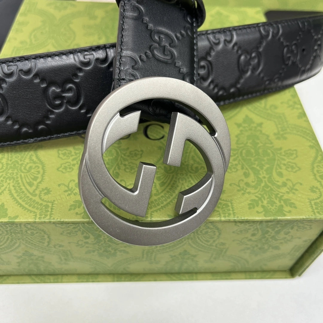 Gucci Inspired Premium Leather Belt with GG Buckle - Hình 2