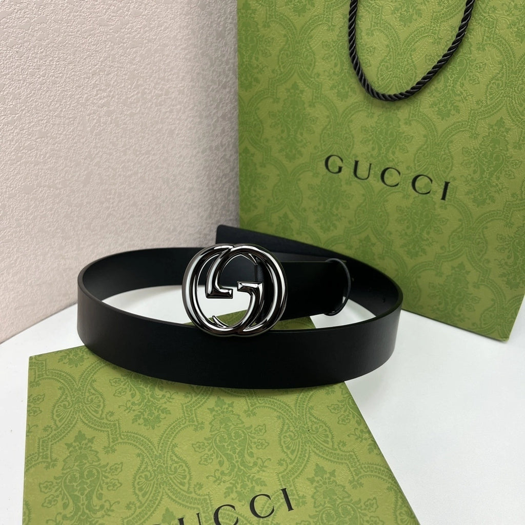 Premium Leather Belt with GG Buckle - Hình 2