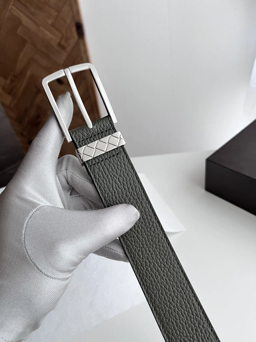Premium Olive Green Leather Belt with Woven Buckle Detail - Hình 2