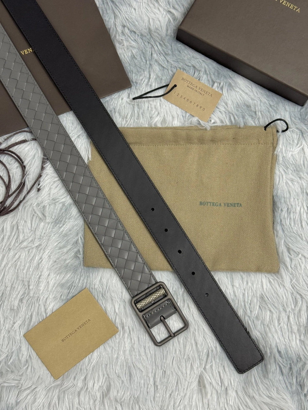 Bottega Veneta Premium Woven Leather Belt in Gray
