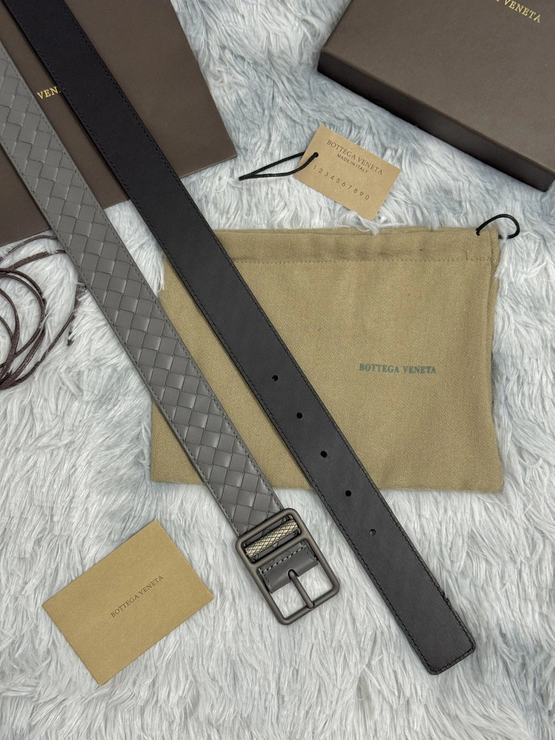 Bottega Veneta Premium Woven Leather Belt in Gray