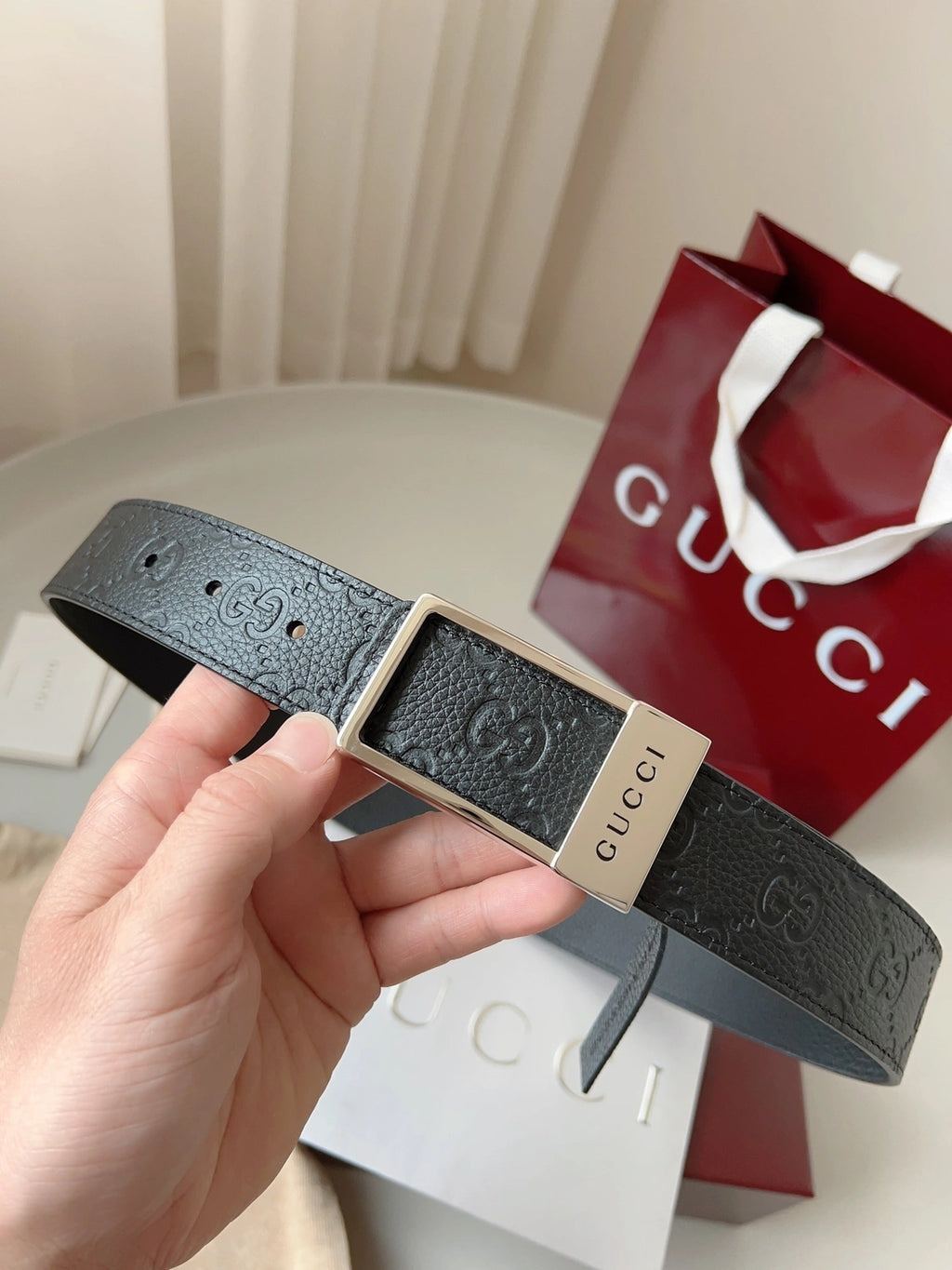 Gucci Premium Quality Black Leather Belt - Hình 2