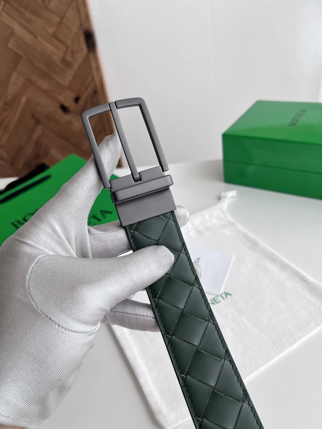 Premium Quality Woven Leather Belt in Green - Hình 2