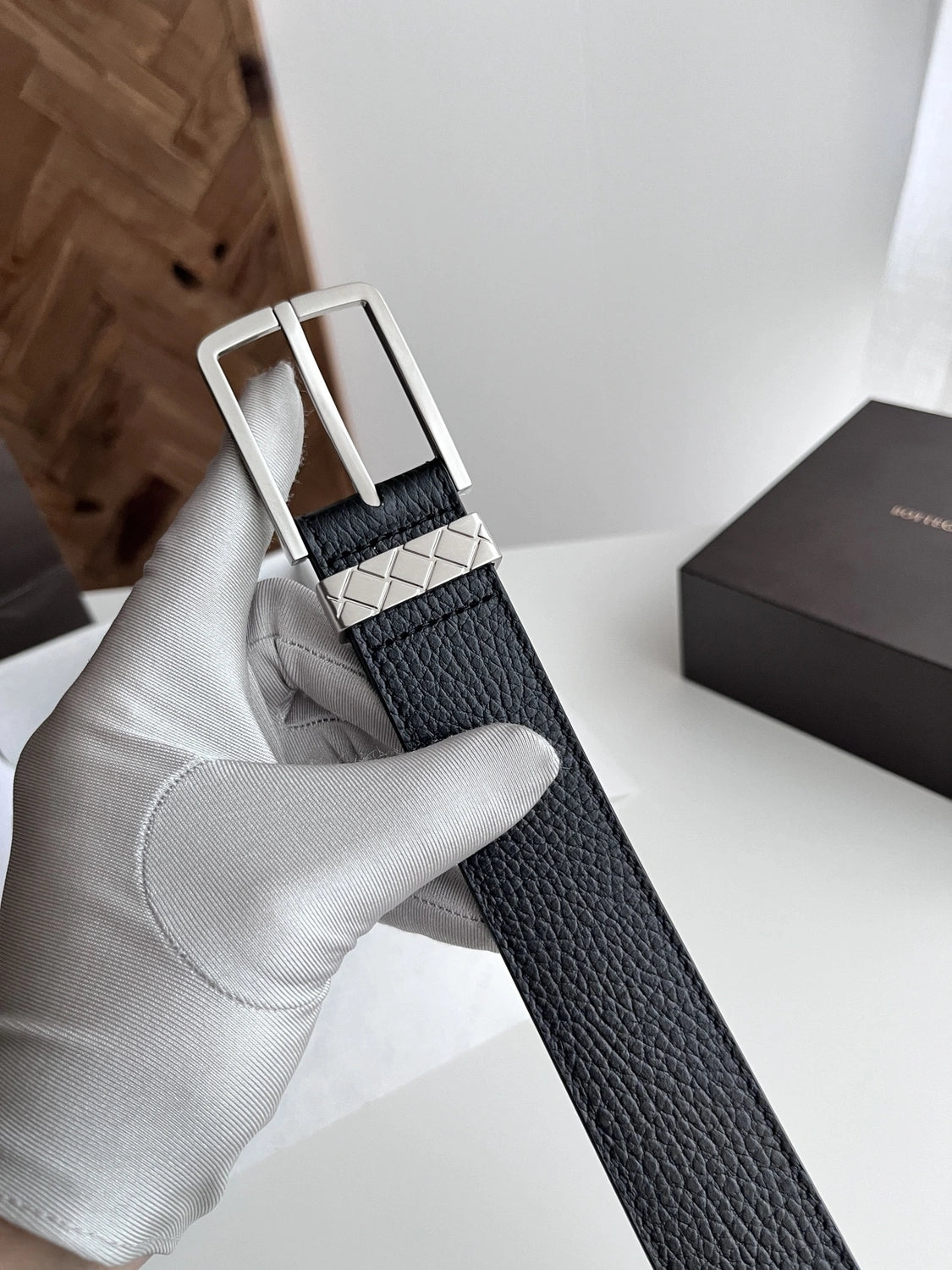 Premium Black Leather Belt with Silver Buckle - Hình 2