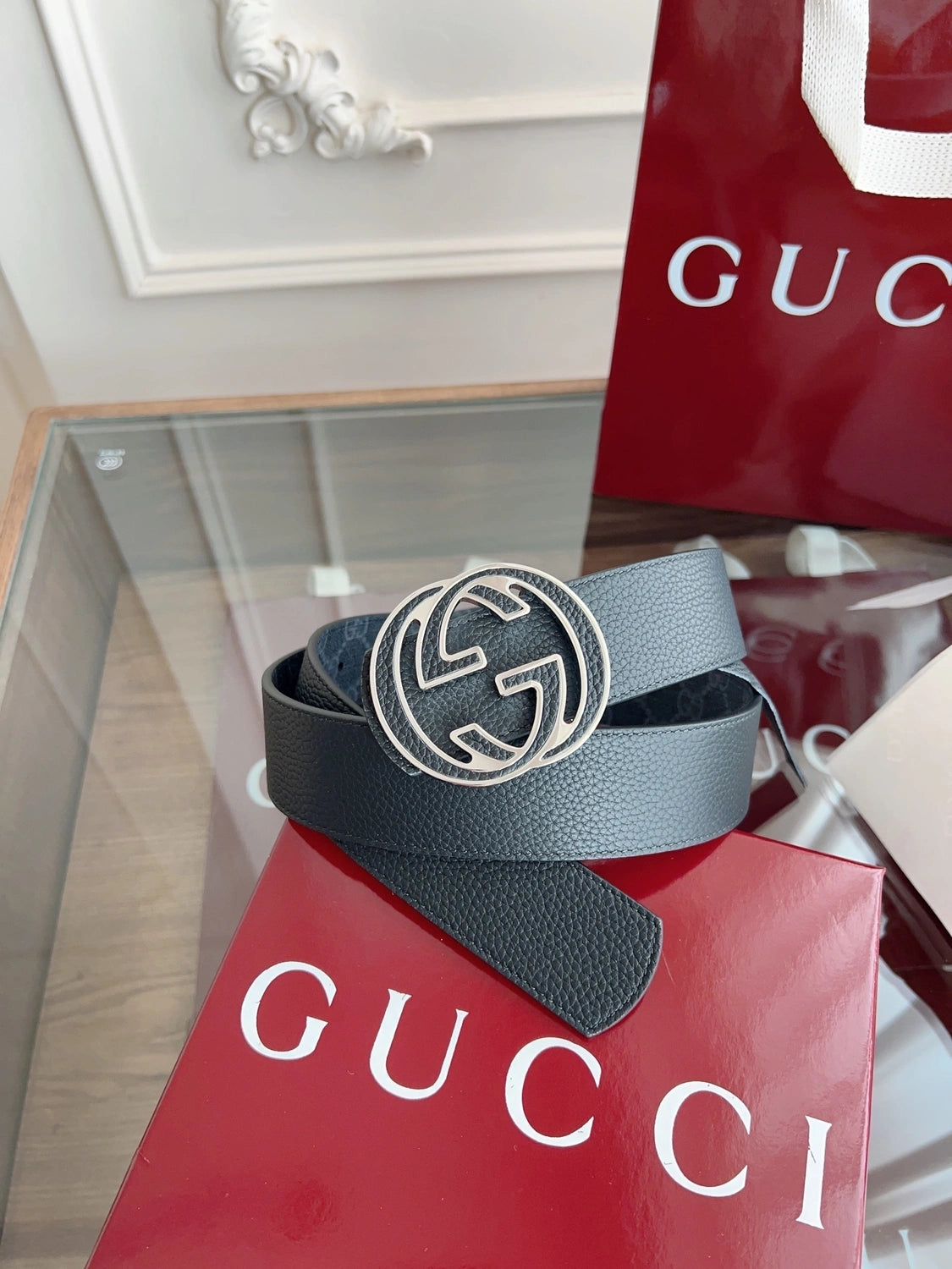 Gucci Premium Black Leather Belt with Iconic Buckle - Hình 7