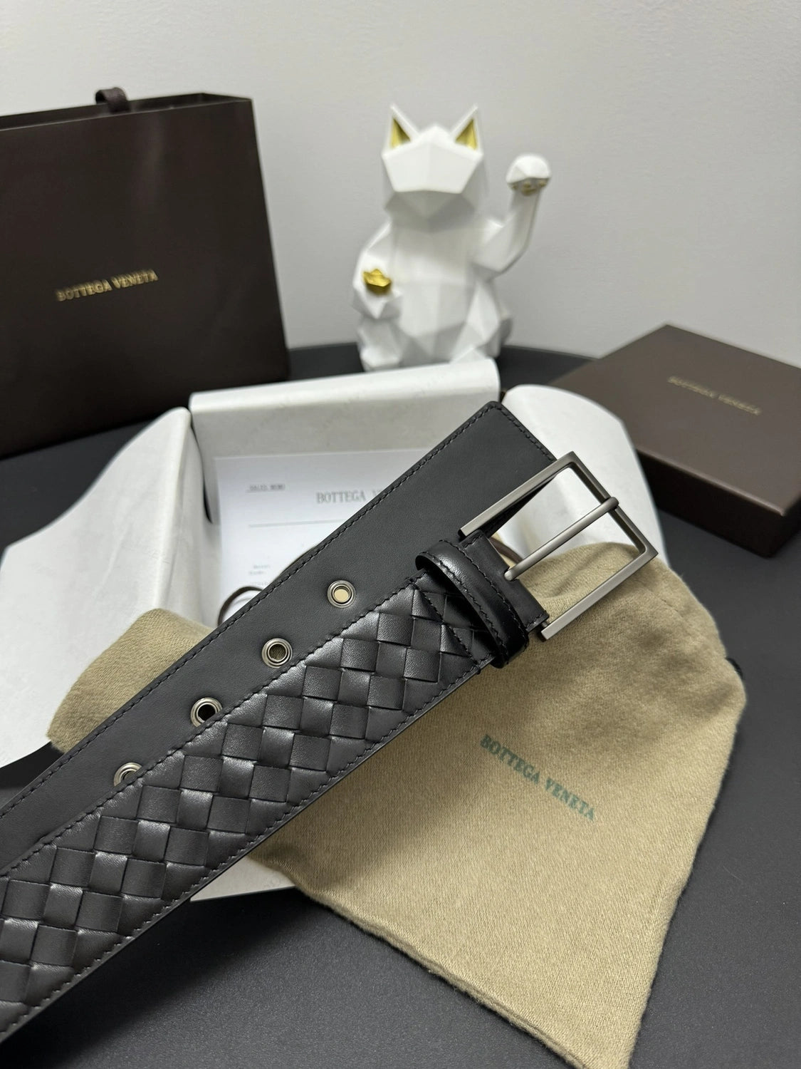 Bottega Veneta Premium Black Woven Leather Belt - Hình 2