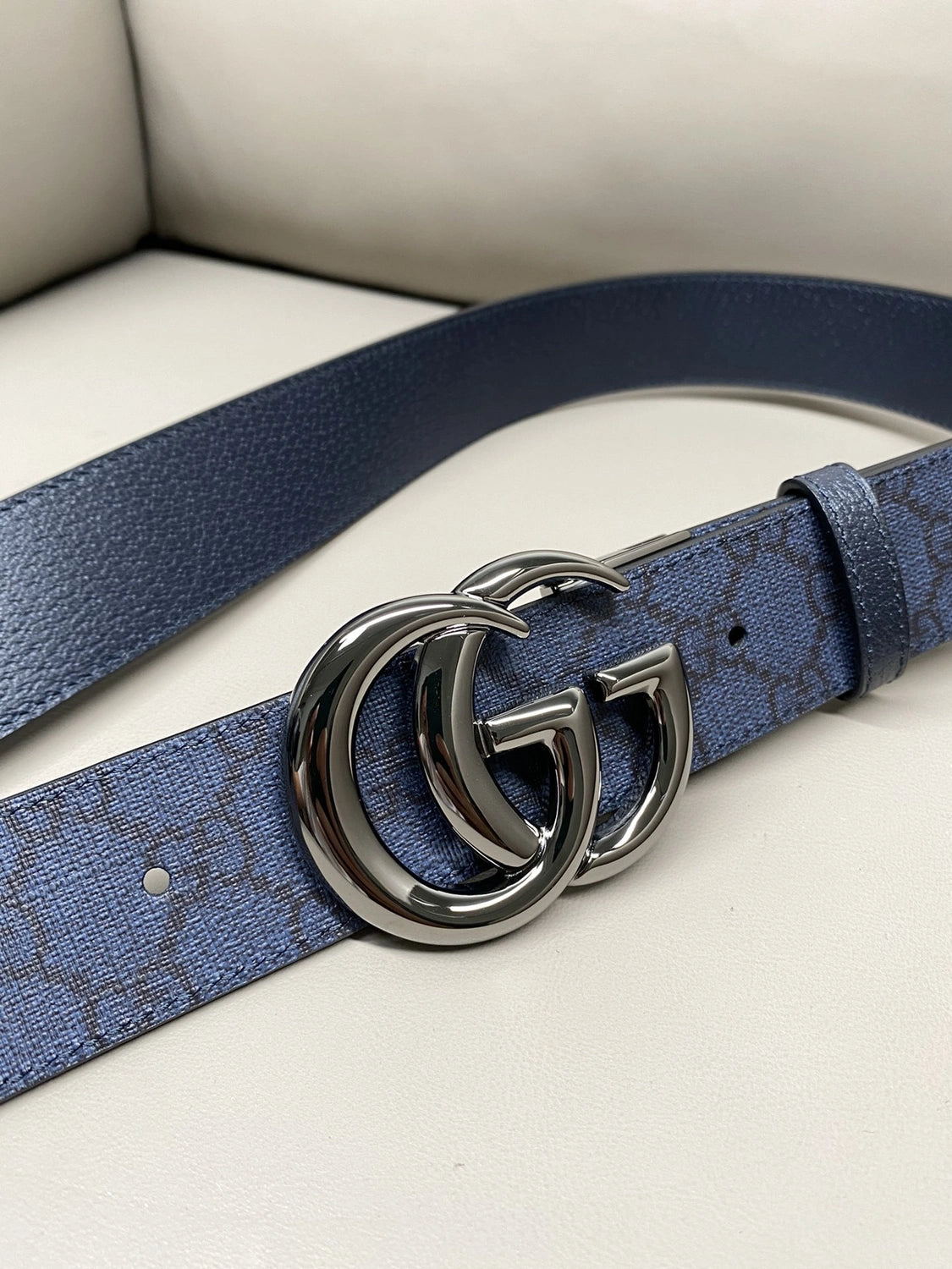 Premium Blue GG Belt with Silver Buckle - Hình 2