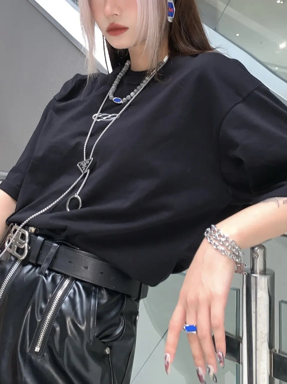 modern Prada Silver Logo Chain Necklace - Hình 2