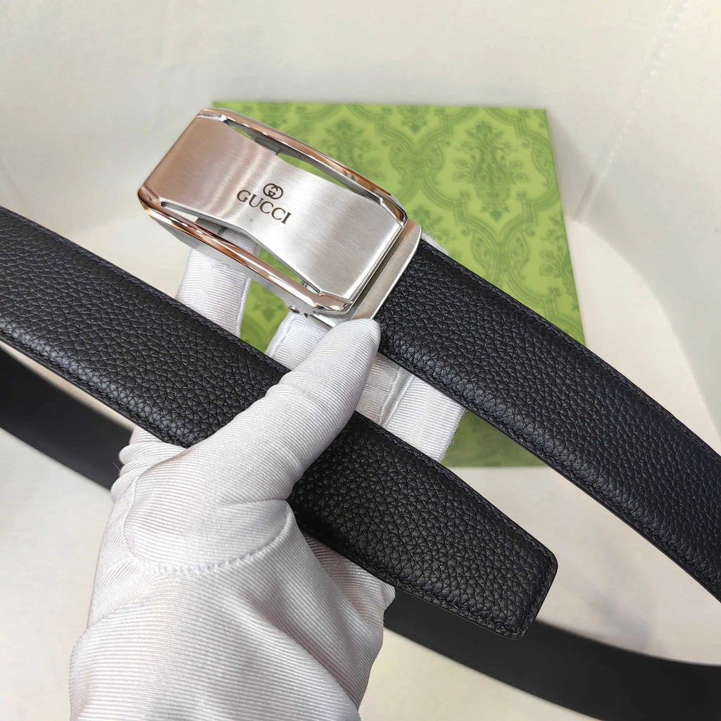 Gucci Premium Leather Belt with Silver Buckle - Hình 2