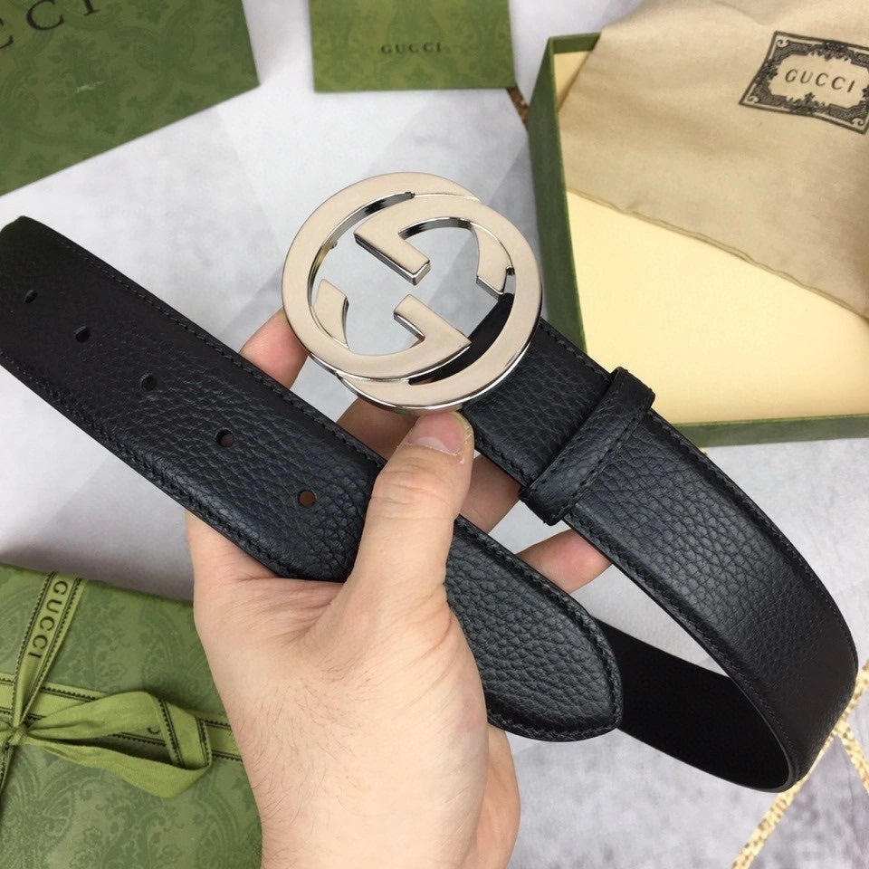 Premium Black Leather Belt with Silver Buckle - Hình 2