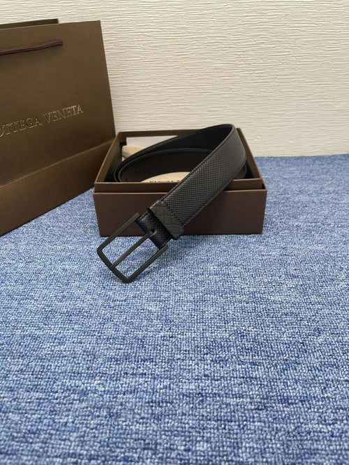 Premium Black Leather Belt with textured design - Hình 2