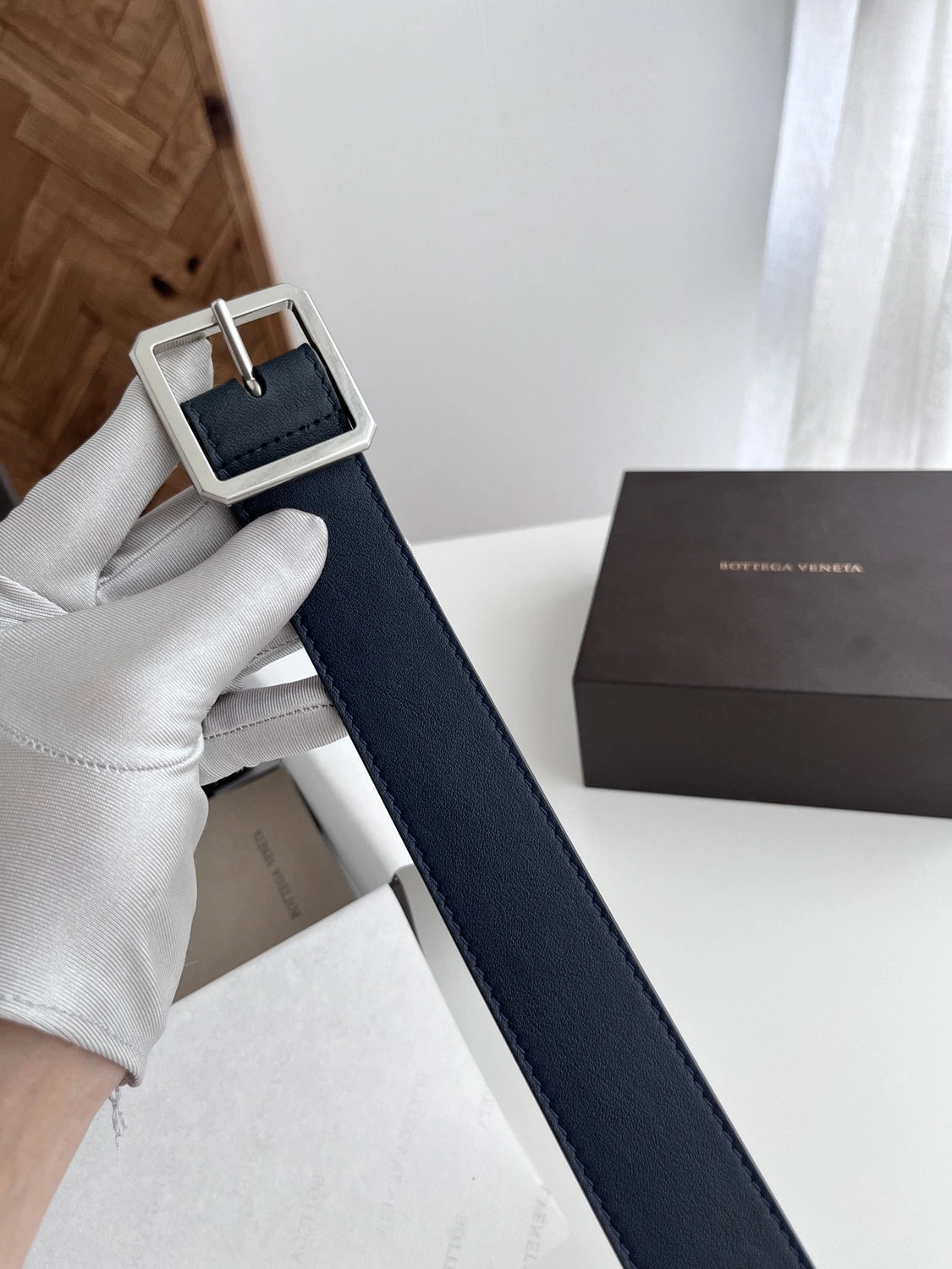 Premium Navy Blue Leather Belt with Square Buckle - Hình 2