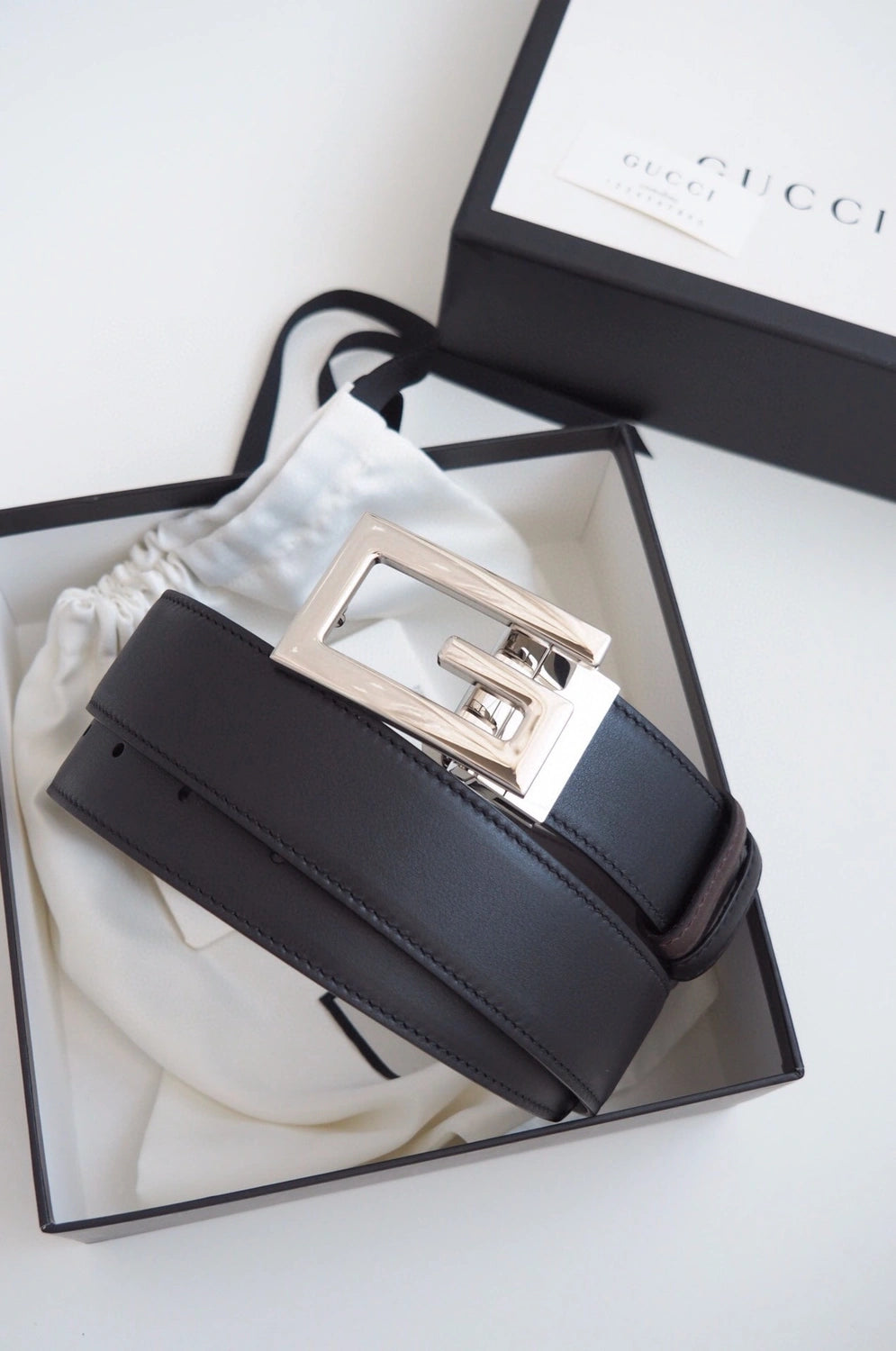 Premium Leather Belt with Silver Buckle in Gift Box - Hình 2