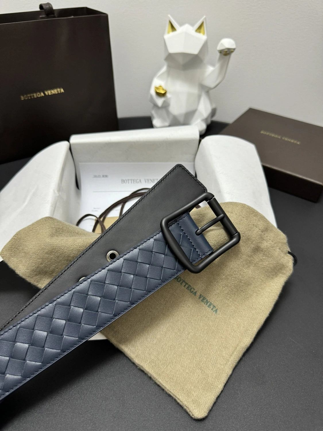 Bottega Veneta Premium Blue Woven Leather Belt - Hình 2