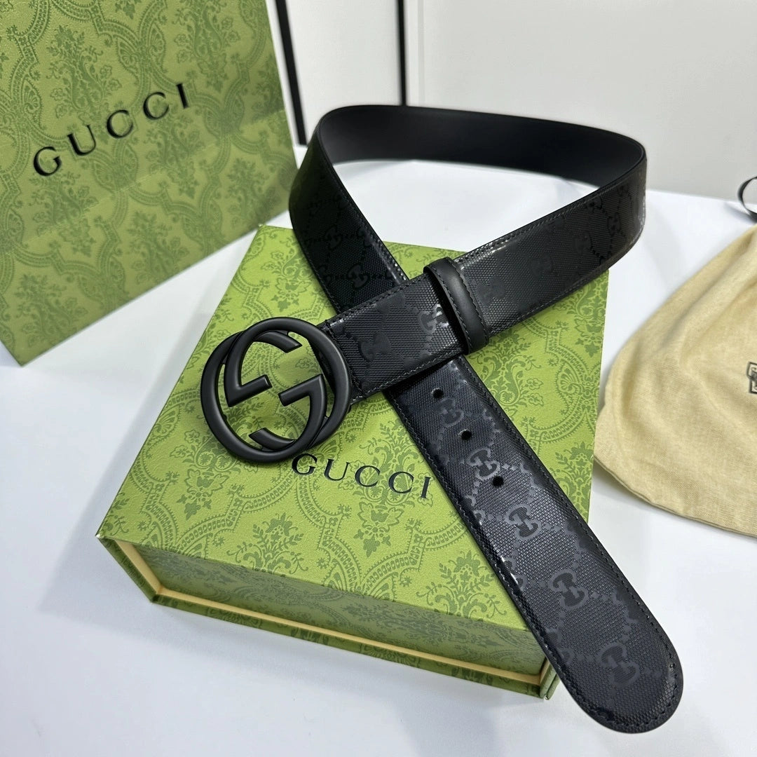 Premium black leather belt with gold buckle - Hình 3