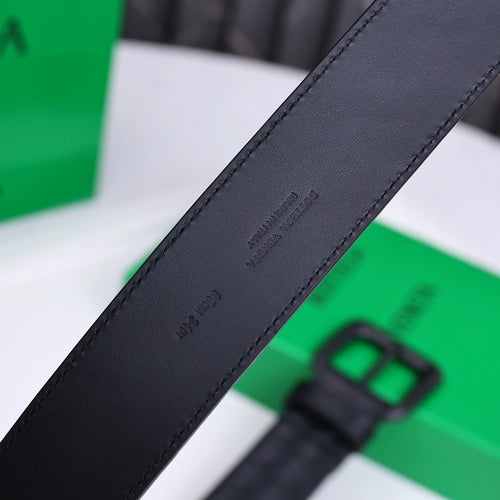 Bottega Veneta Premium Leather Woven Belt in Black - Hình 2