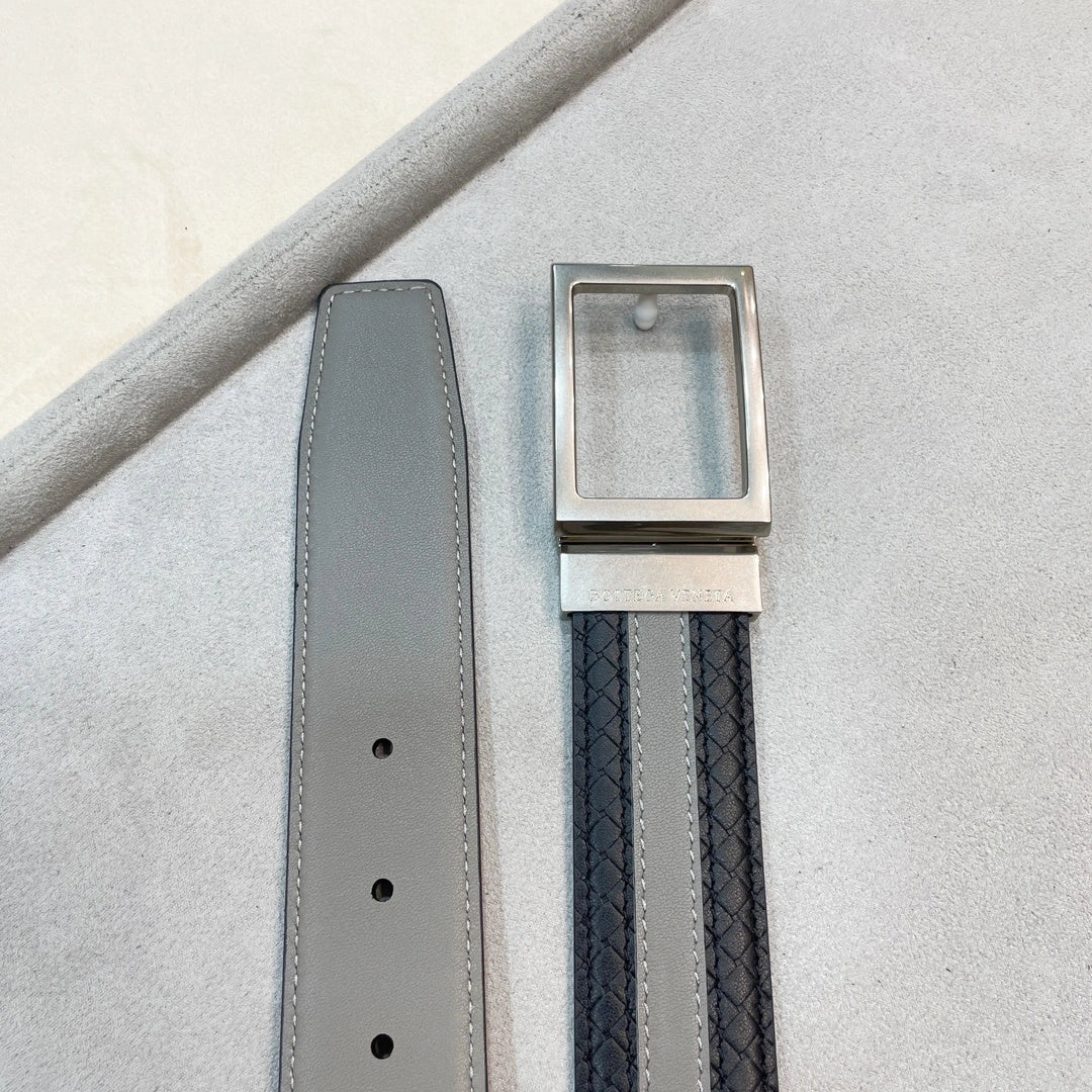 Premium Leather Belt Black and Gray Stripe - Hình 2